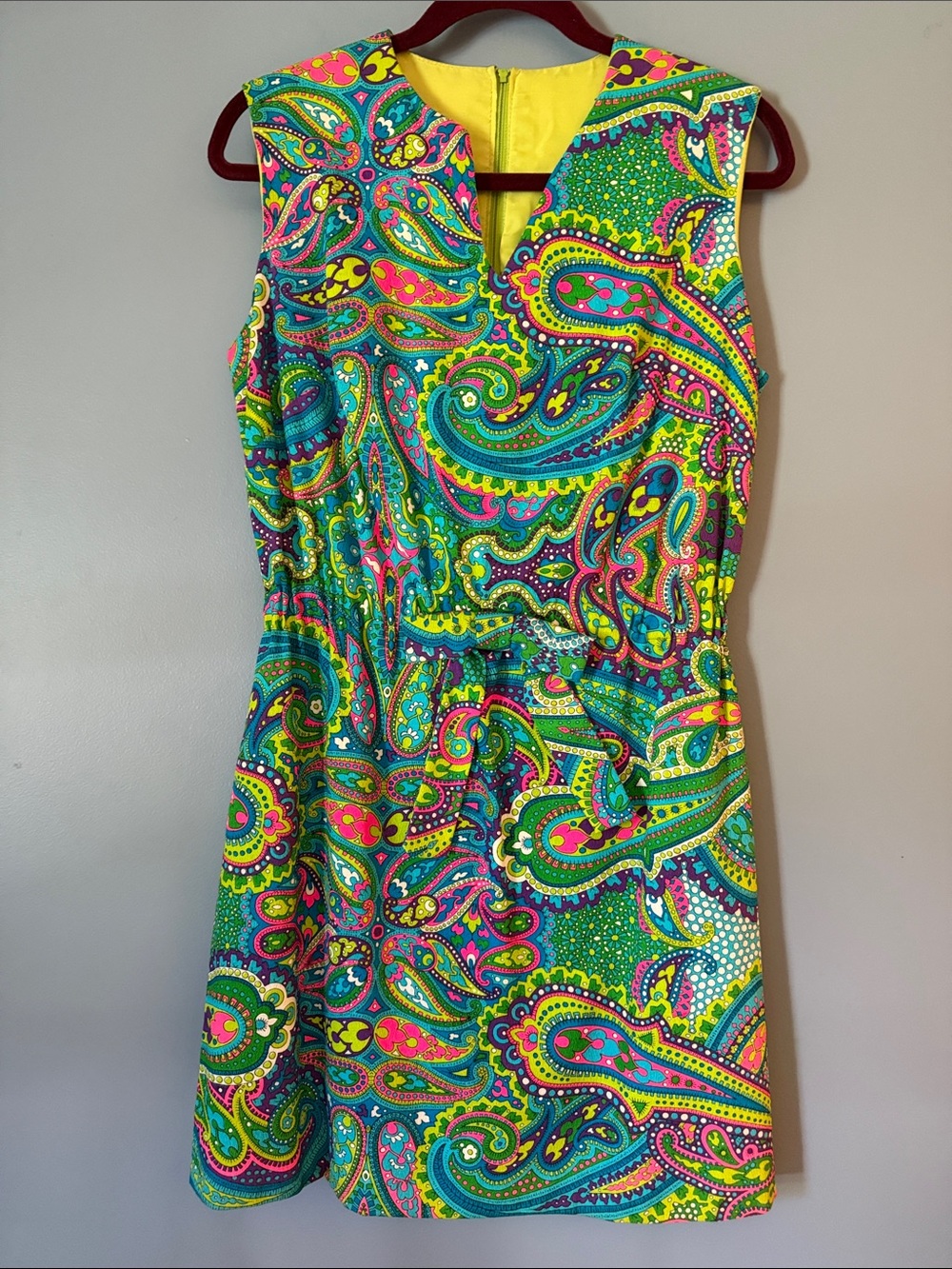 Vibrant Paisley Sleeveless Dress - Culottes Green Multicolor Retro 70’s